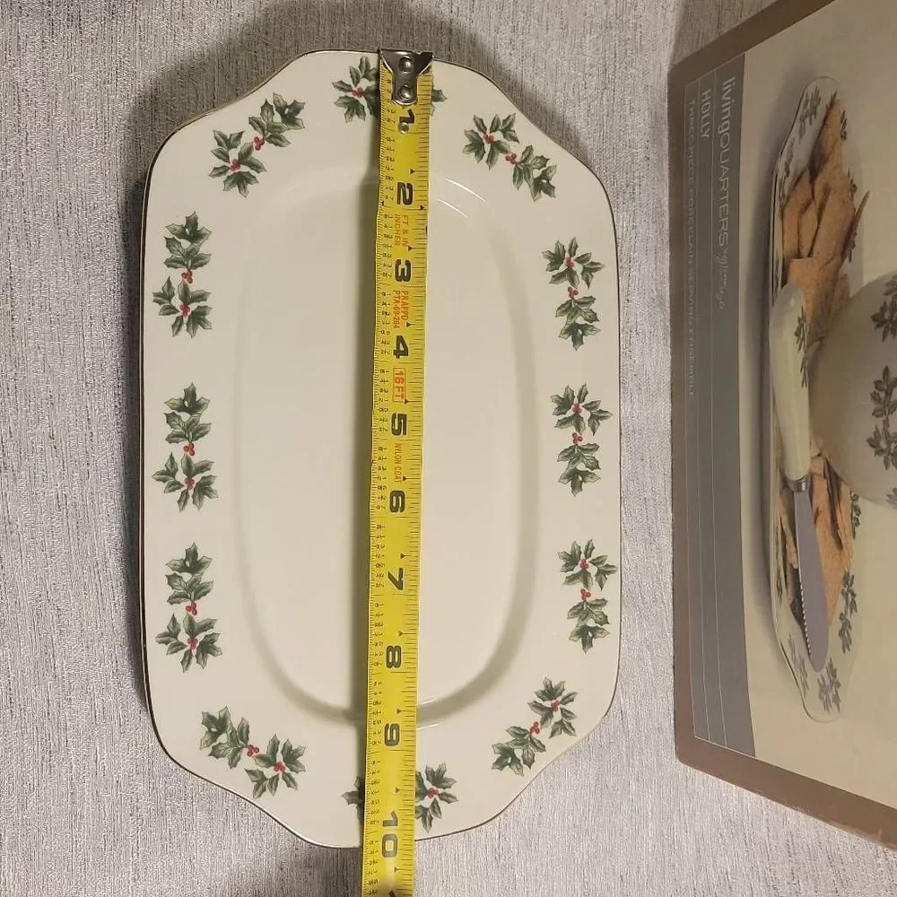 Living Quarters‎ Holiday Holly Christmas 3 Piece Pocelain Serving Ensemble